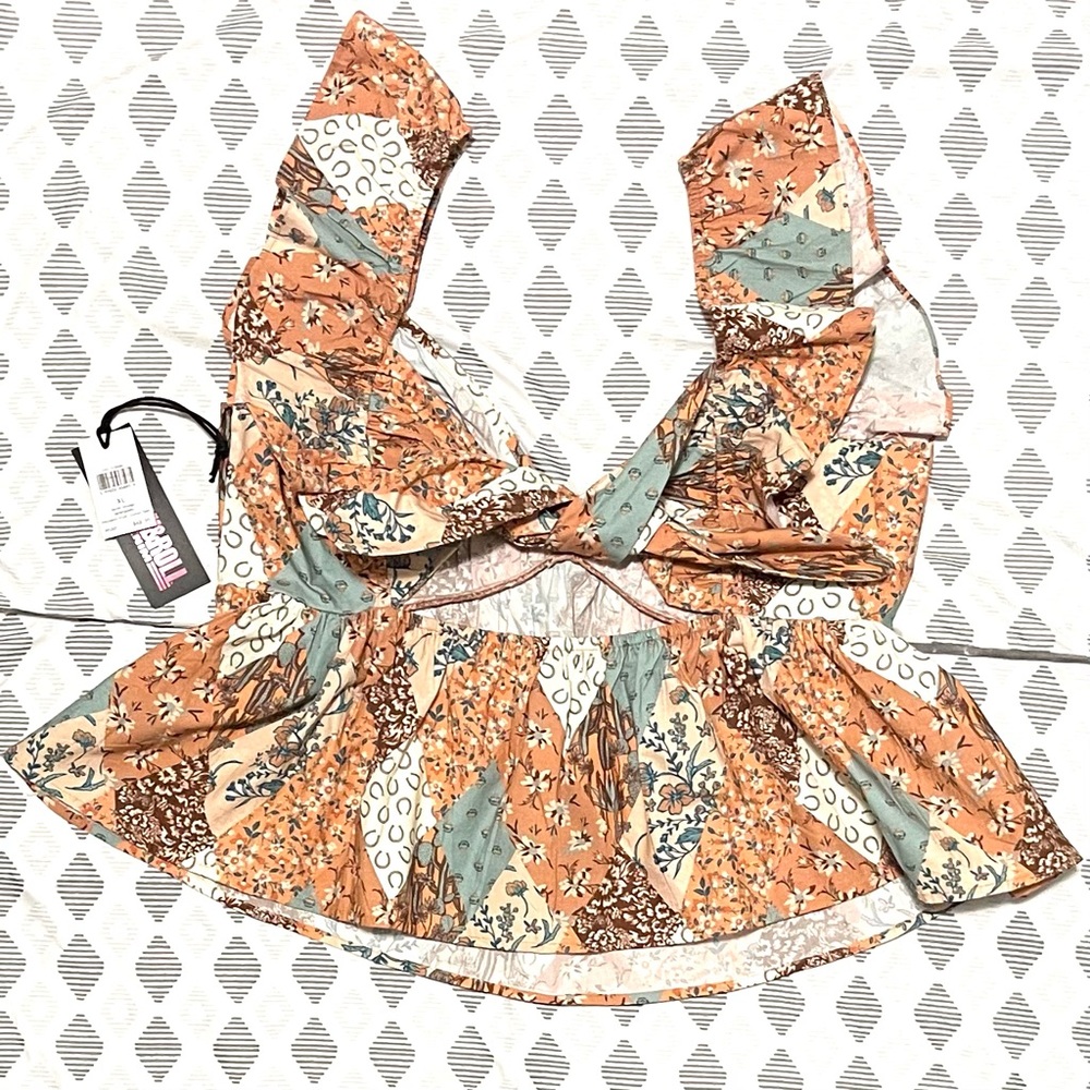 NWT Rock & Roll Denim Patchwork Flutter Tank - Ti… - image 3